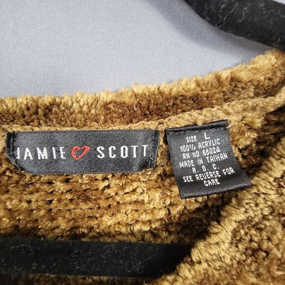 Jamie Scott Brown Chenille Sweater V Neck Plush Vintage 90s L - Picture 3 of 8